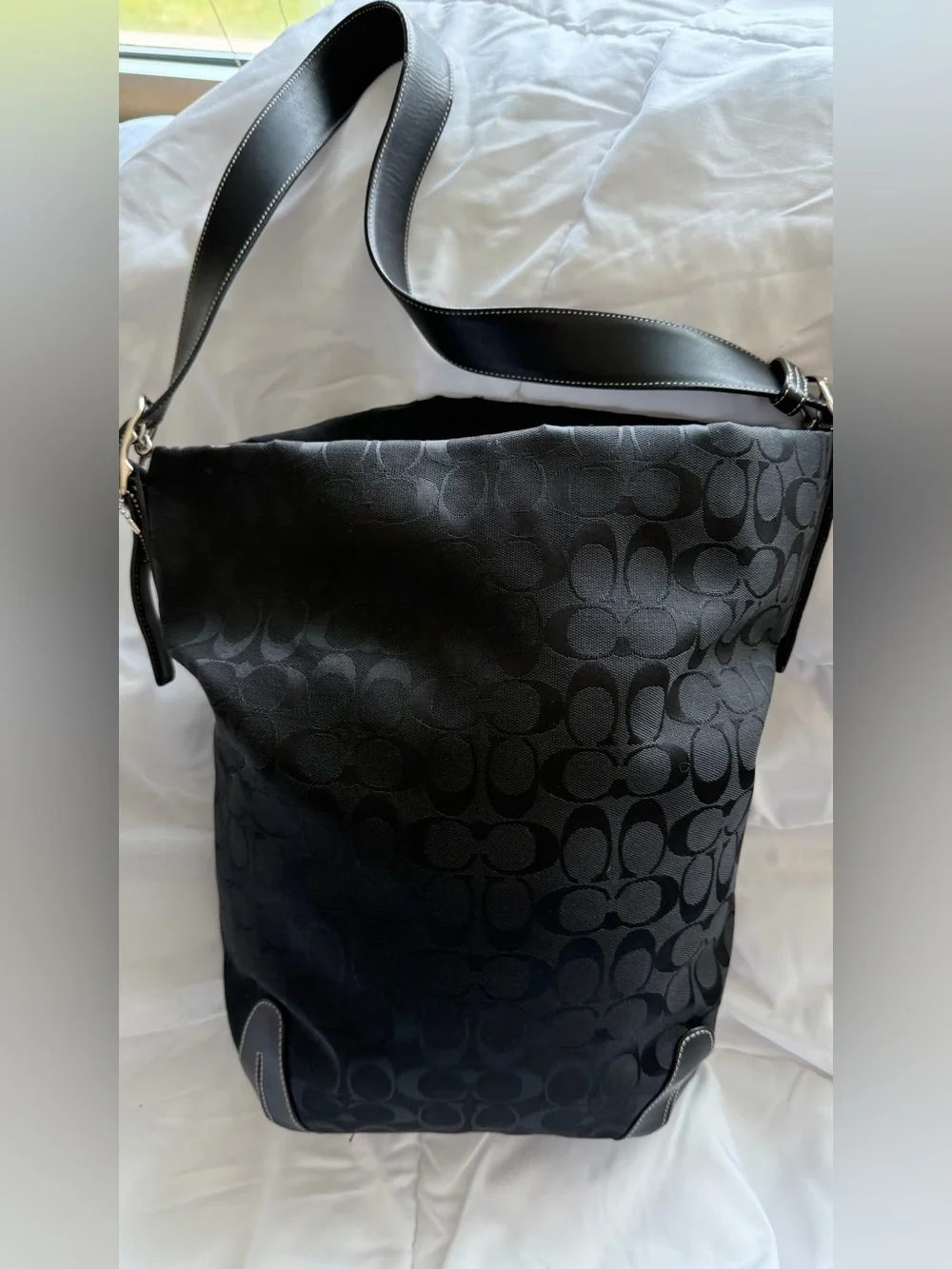 Coach Black Signature Jacquard Bucket Shoulder Bag
